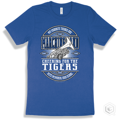 Tiger True Royal T-shirt - My Favorite Things Are Marching Band and Cheering for the Reitz Memorial High School Tigers Design