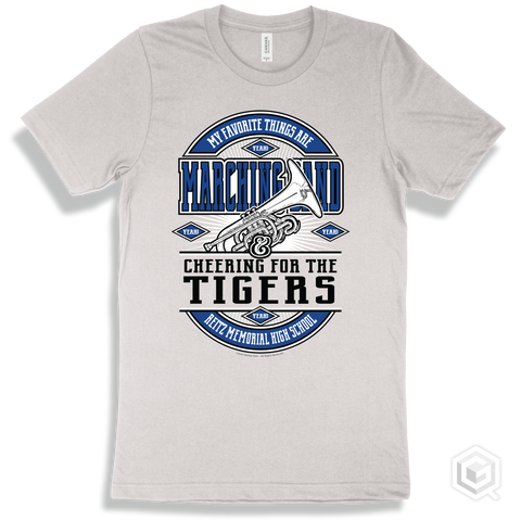 Tiger White T-shirt - My Favorite Things Are Marching Band and Cheering for the Reitz Memorial High School Tigers Design