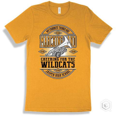 Wildcat Gold T-shirt - My Favorite Things Are Marching Band and Cheering for the Jasper High School Wildcats Design