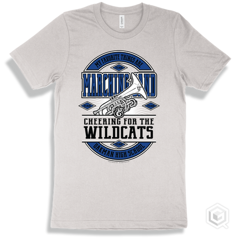 Wildcat White T-shirt - My Favorite Things Are Marching Band and Cheering for the Oakman High School Wildcats Design