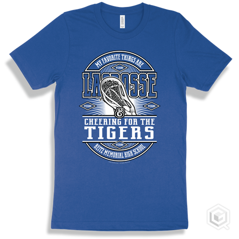 Tiger True Royal T-shirt - My Favorite Things Are Lacrosse and Cheering for the Reitz Memorial High School Tigers Design