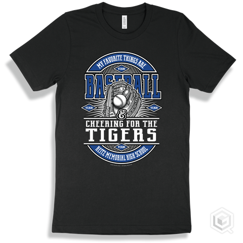 Tiger Black T-shirt - My Favorite Things Are Baseball and Cheering for the Reitz Memorial High School Tigers Design