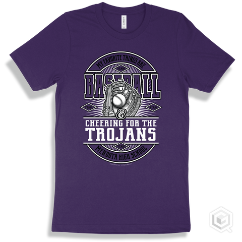 Trojan Team Purple T-shirt - My Favorite Things Are Baseball and Cheering for the Mendota High School Trojans Design