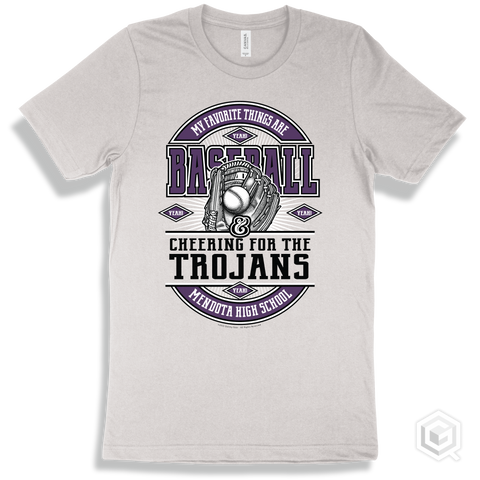 Trojan White T-shirt - My Favorite Things Are Baseball and Cheering for the Mendota High School Trojans Design