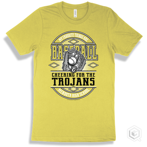 Trojan Yellow T-shirt - My Favorite Things Are Baseball and Cheering for the Mendota High School Trojans Design