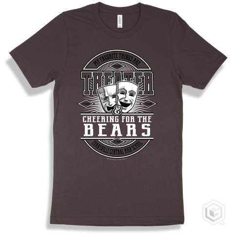 Bear Brown T-shirt - My Favorite Things Are Theater and Cheering for the Evansville Central High School Bears Design