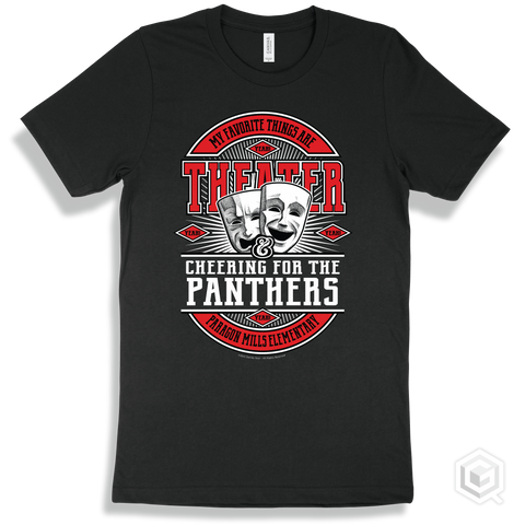 Panther Black T-shirt - My Favorite Things Are Theater and Cheering for the Paragon Mills Elementary  Panthers Design