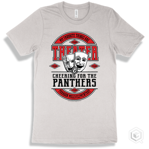 Panther White T-shirt - My Favorite Things Are Theater and Cheering for the Paragon Mills Elementary  Panthers Design