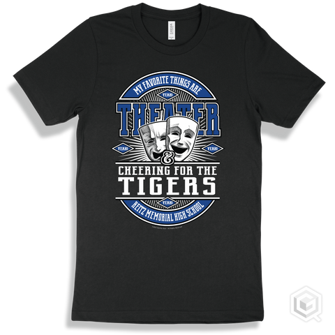 Tiger Black T-shirt - My Favorite Things Are Theater and Cheering for the Reitz Memorial High School Tigers Design