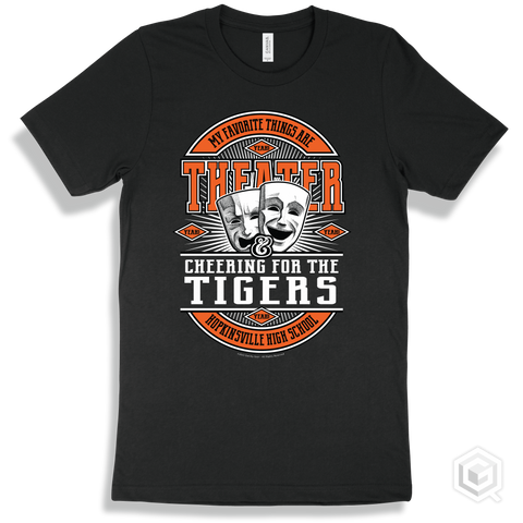 Tiger Black T-shirt - My Favorite Things Are Theater and Cheering for the Hopkinsville High School Tigers Design