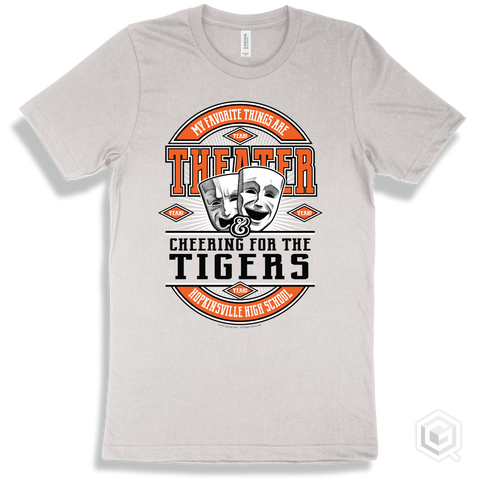 Tiger White T-shirt - My Favorite Things Are Theater and Cheering for the Hopkinsville High School Tigers Design