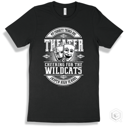 Wildcat Black T-shirt - My Favorite Things Are Theater and Cheering for the Jasper High School Wildcats Design