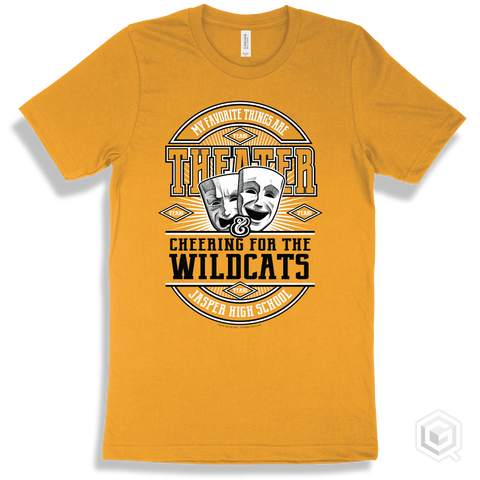 Wildcat Gold T-shirt - My Favorite Things Are Theater and Cheering for the Jasper High School Wildcats Design