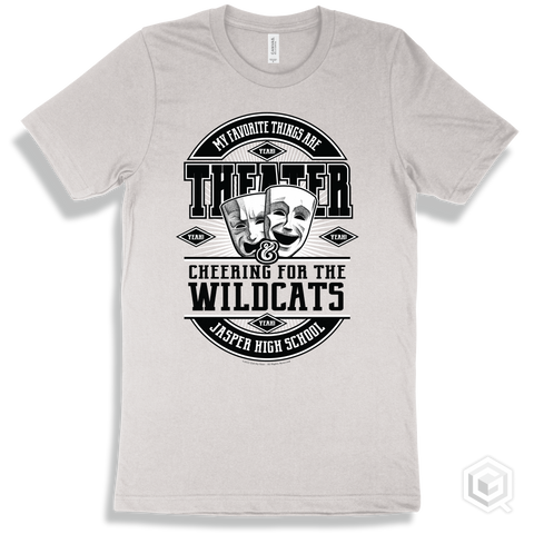 Wildcat White T-shirt - My Favorite Things Are Theater and Cheering for the Jasper High School Wildcats Design
