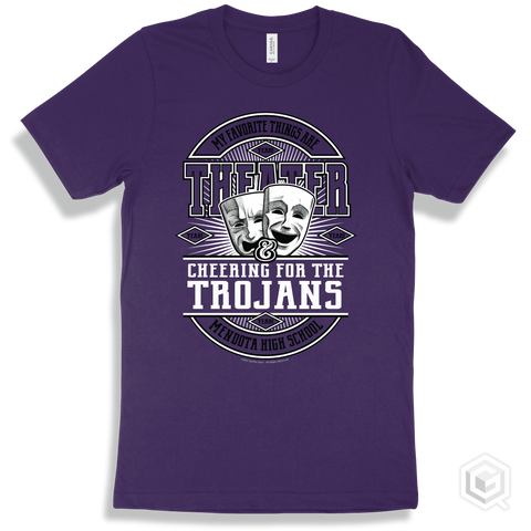 Trojan Team Purple T-shirt - My Favorite Things Are Theater and Cheering for the Mendota High School Trojans Design