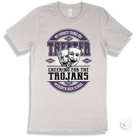 Trojan White T-shirt - My Favorite Things Are Theater and Cheering for the Mendota High School Trojans Design
