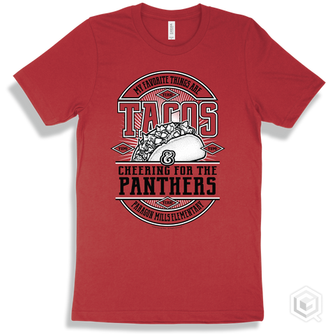 Panther Red T-shirt - My Favorite Things Are Tacos and Cheering for the Paragon Mills Elementary  Panthers Design