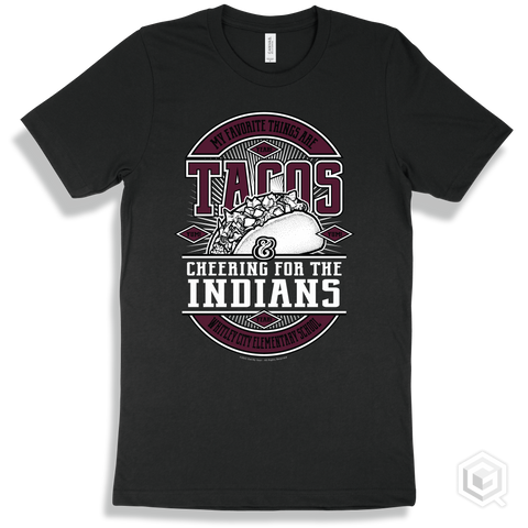 Indian Black T-shirt - My Favorite Things Are Tacos and Cheering for the Whitley City Elementary School Indians Design