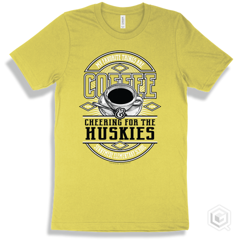 Husky Yellow T-shirt - My Favorite Things Are Coffee and Cheering for the Sunnymede Elementary School Huskies Design