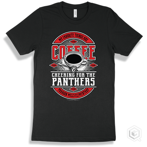 Panther Black T-shirt - My Favorite Things Are Coffee and Cheering for the Paragon Mills Elementary  Panthers Design