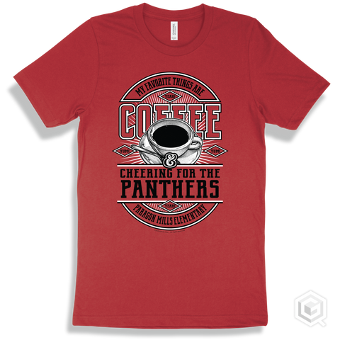 Panther Red T-shirt - My Favorite Things Are Coffee and Cheering for the Paragon Mills Elementary  Panthers Design