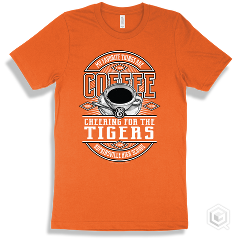 Tiger Orange T-shirt - My Favorite Things Are Coffee and Cheering for the Hopkinsville High School Tigers Design