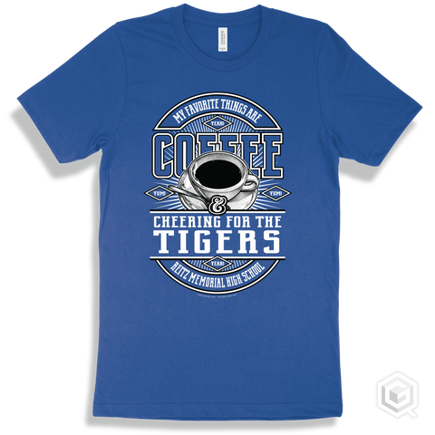 Tiger True Royal T-shirt - My Favorite Things Are Coffee and Cheering for the Reitz Memorial High School Tigers Design