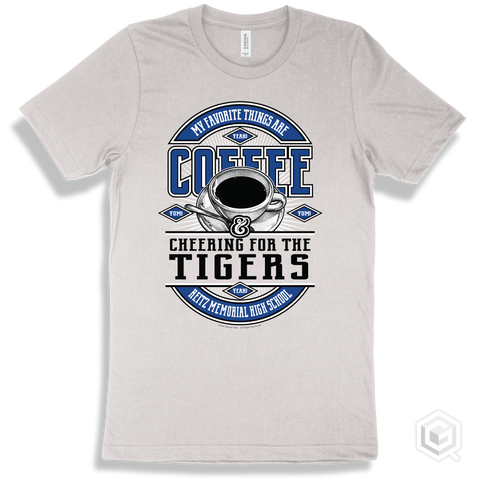 Tiger White T-shirt - My Favorite Things Are Coffee and Cheering for the Reitz Memorial High School Tigers Design