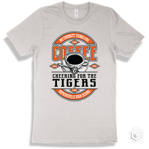 Tiger White T-shirt - My Favorite Things Are Coffee and Cheering for the Hopkinsville High School Tigers Design